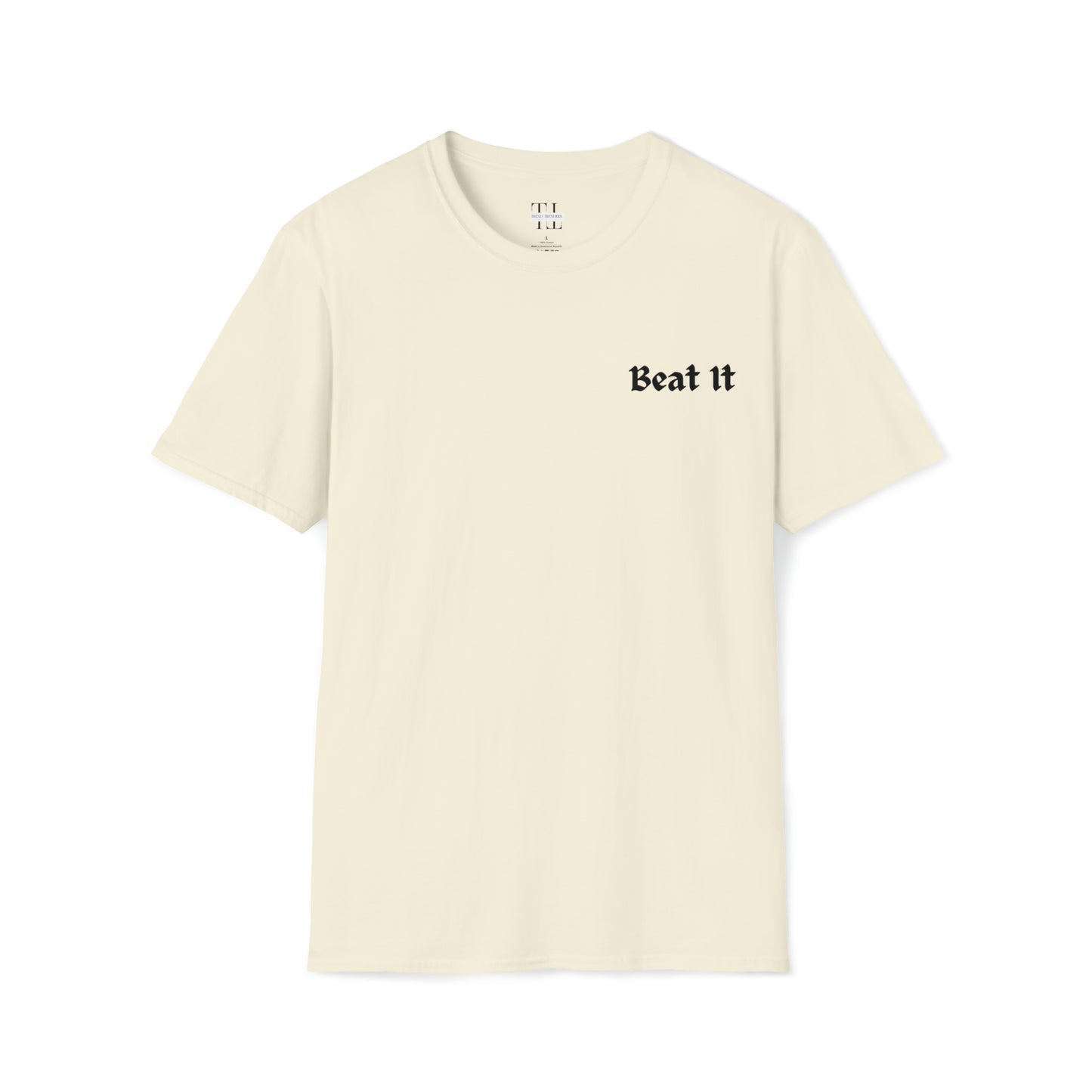 100% Cotton T shirt. Custom t shirt design featuring young Michael Jackson, Back side full face image and front side text. Natural color tee shirt