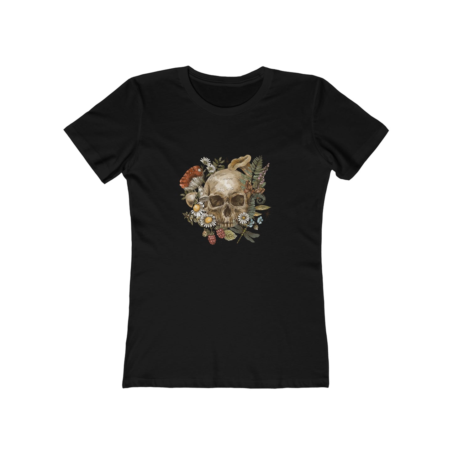 Vintage tee shirt. From side women vintage skull design. Black color.