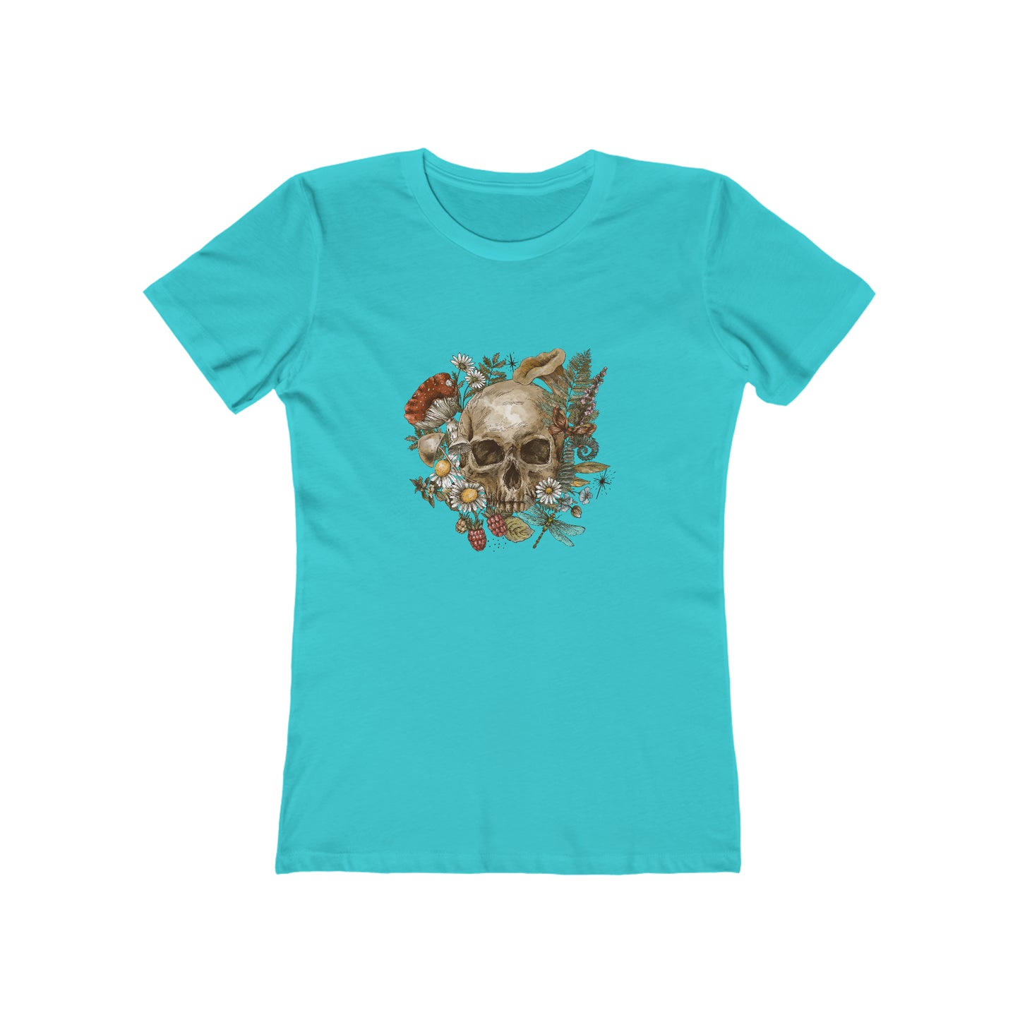 Vintage tee shirt. From side women vintage skull design. Blue color.