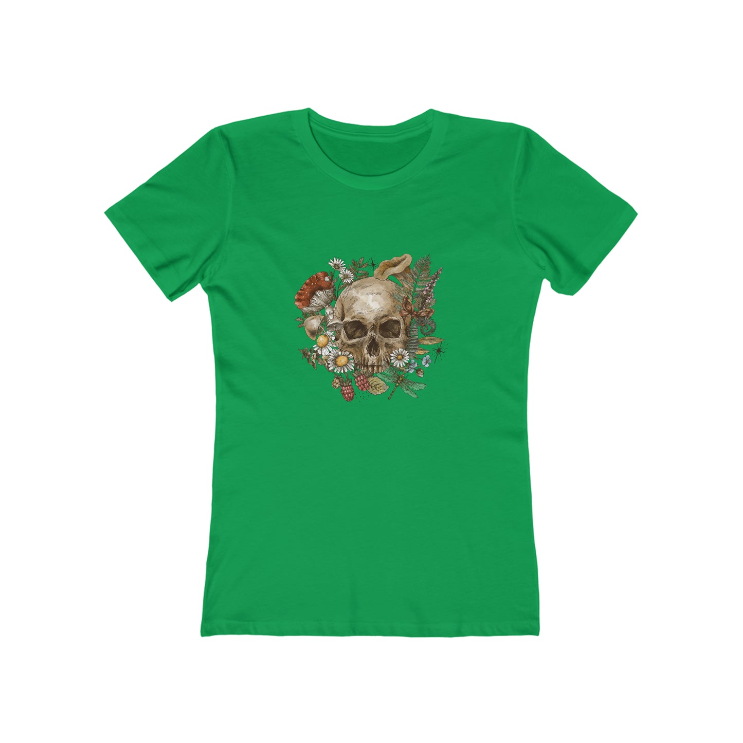 Vintage tee shirt. From side women vintage skull design. Green color.