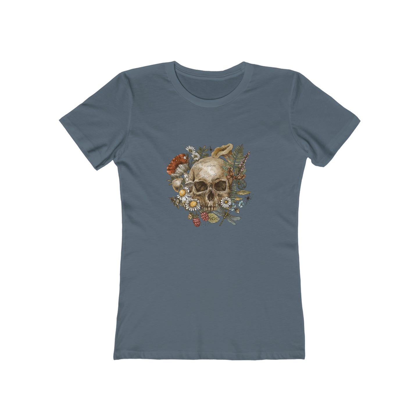 Vintage tee shirt. From side women vintage skull design. Grey color.