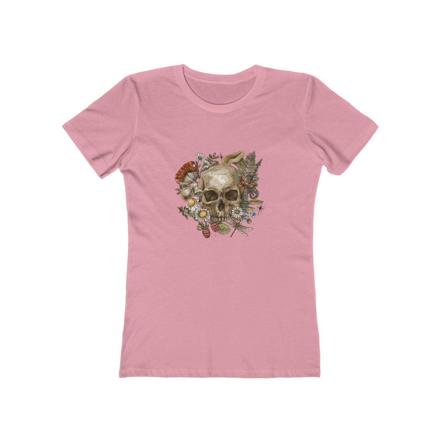 Vintage tee shirt. From side women vintage skull design. Pink color.