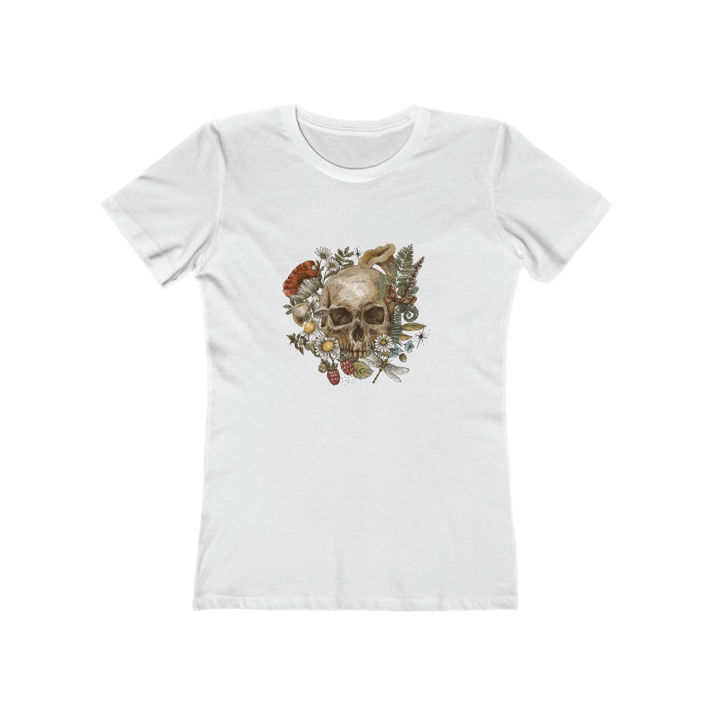 Vintage tee shirt. From side women vintage skull design. White color.