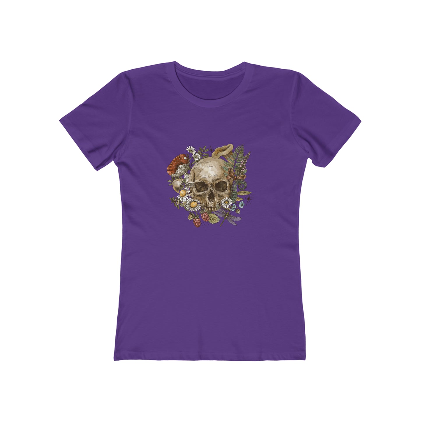 Vintage tee shirt. From side women vintage skull design. Purple color.