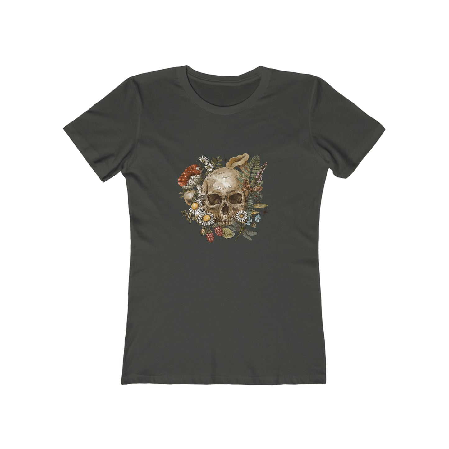 Vintage tee shirt. From side women vintage skull design. Dark Grey color.