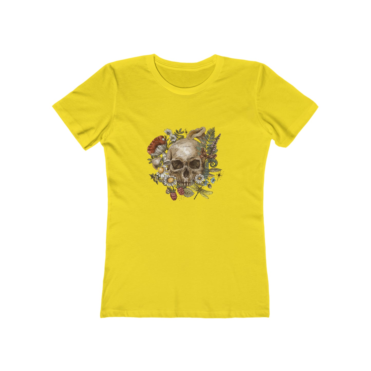 Vintage tee shirt. From side women vintage skull design. Yellow color.