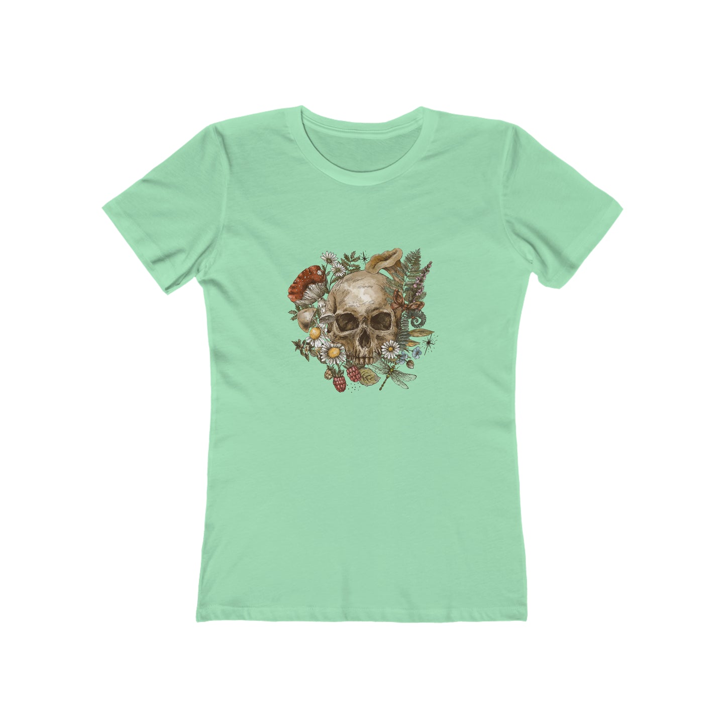 Vintage tee shirt. From side women vintage skull design. Mint green color.