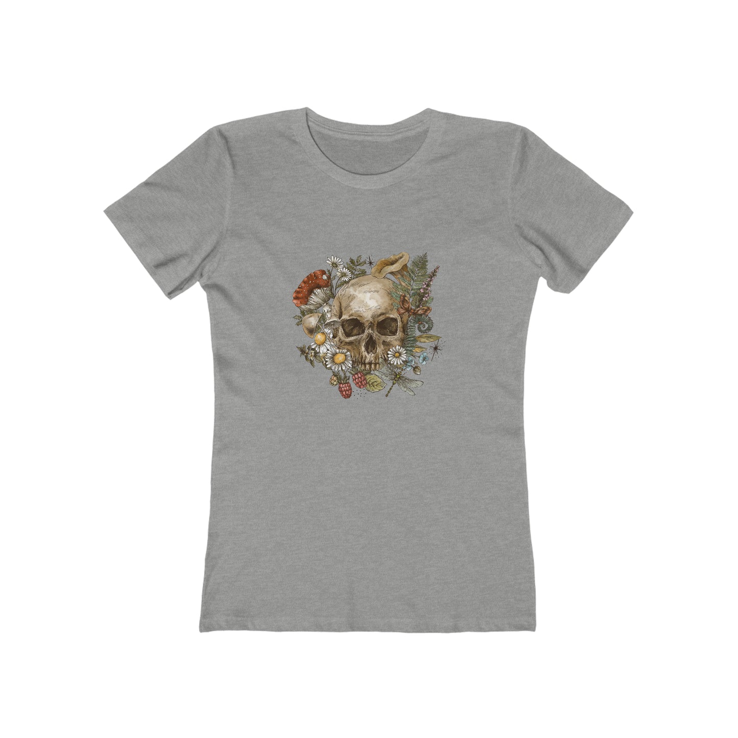 Vintage tee shirt. From side women vintage skull design. Grey color.