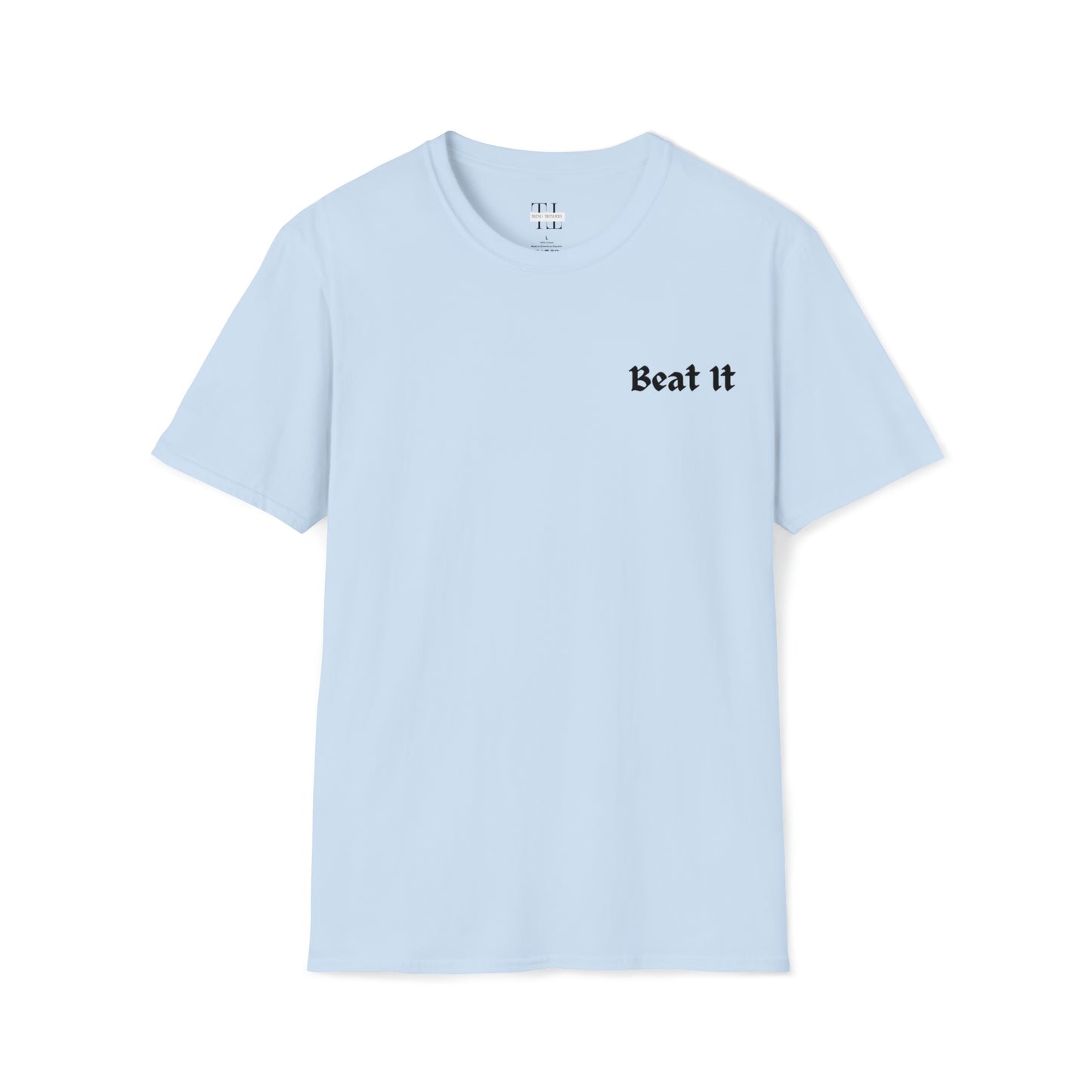 100% Cotton T shirt. Custom t shirt design featuring young Michael Jackson, Back side full face image and front side text. Light blue color tee shirt