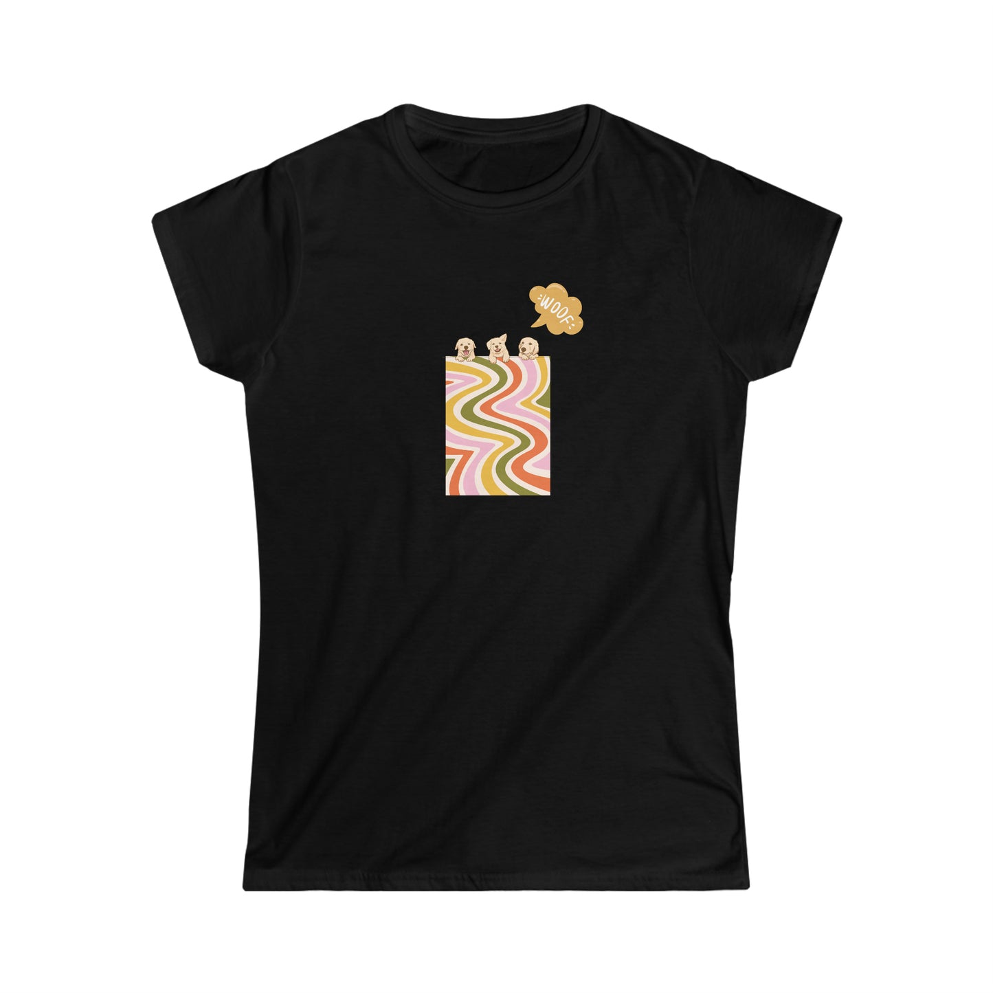 Graphic tee. Front side woof design. Black color. Puppy love shirt