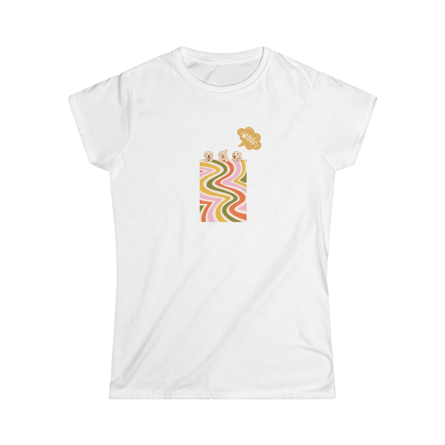 Graphic tee. Front side woof design. White color. Puppy love shirt