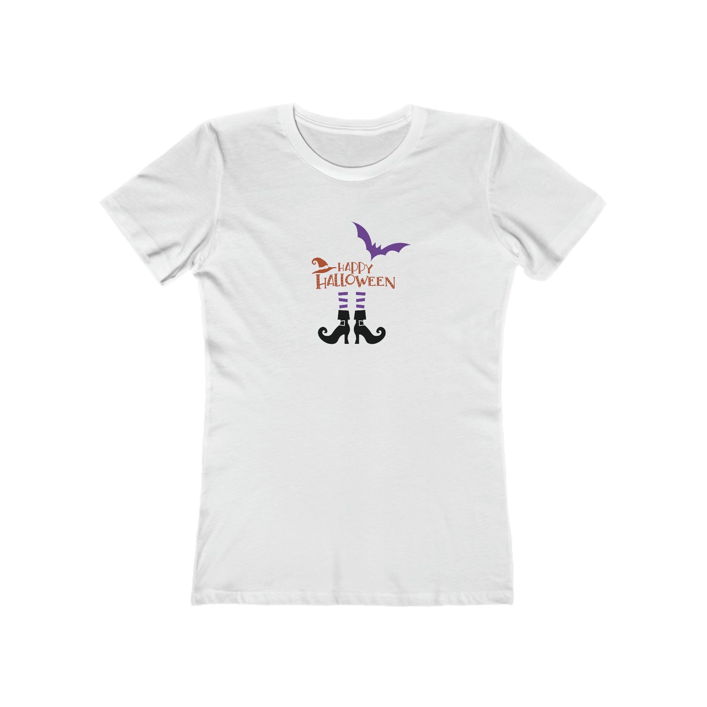 Halloween T shirt "Witchy Legs" graphic tee. Front side image. White color.